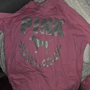 PINK Victoria's Secret Pink Long Sleeve Tee with Silver Graphics